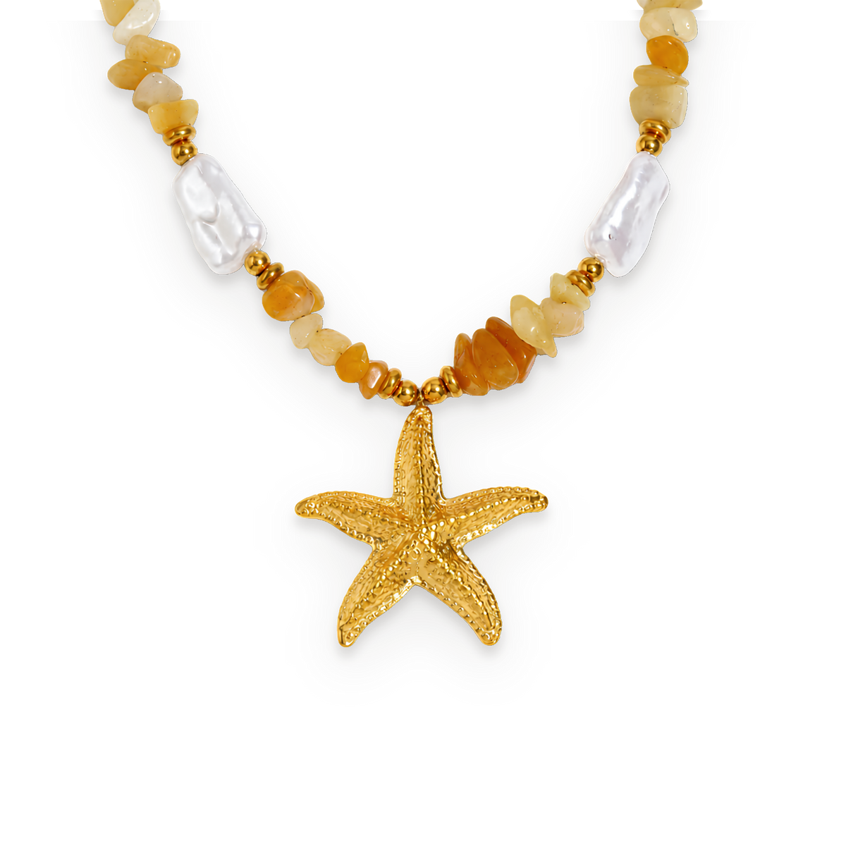 Collar con estrella de mar de piedras naturales en acero dorado