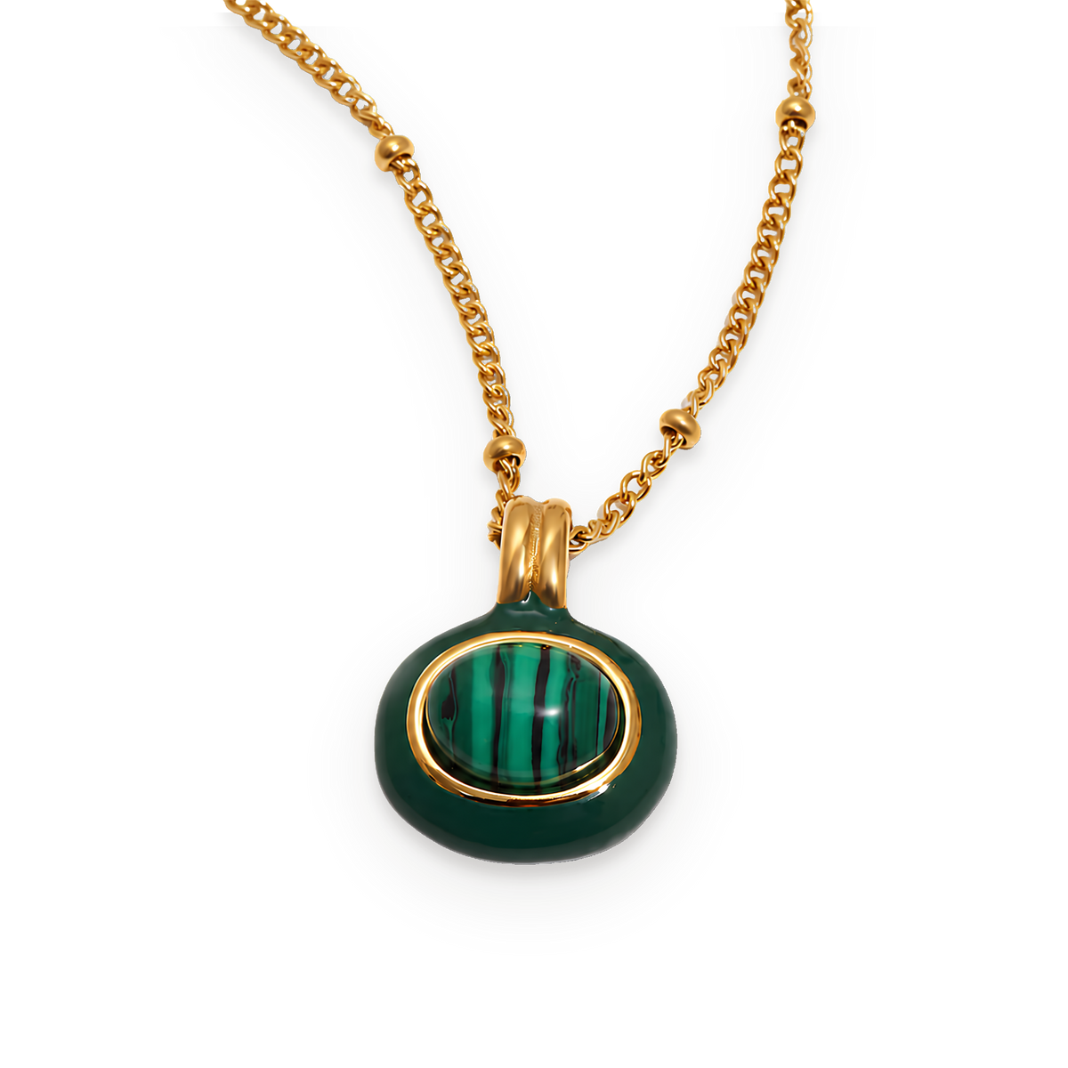 Collar con colgante de efecto malaquita en acero dorado