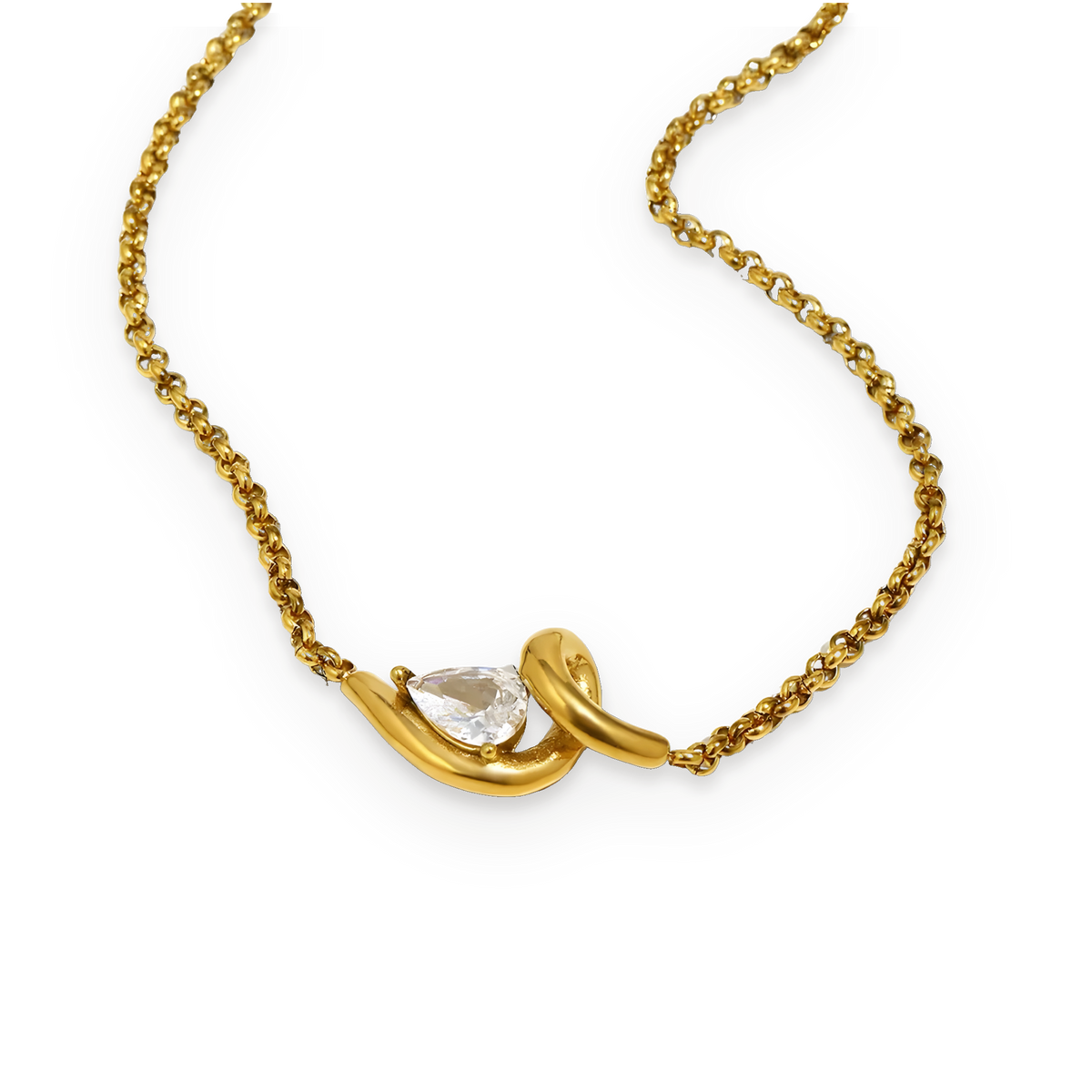 Collar con gota de circonita en acero dorado