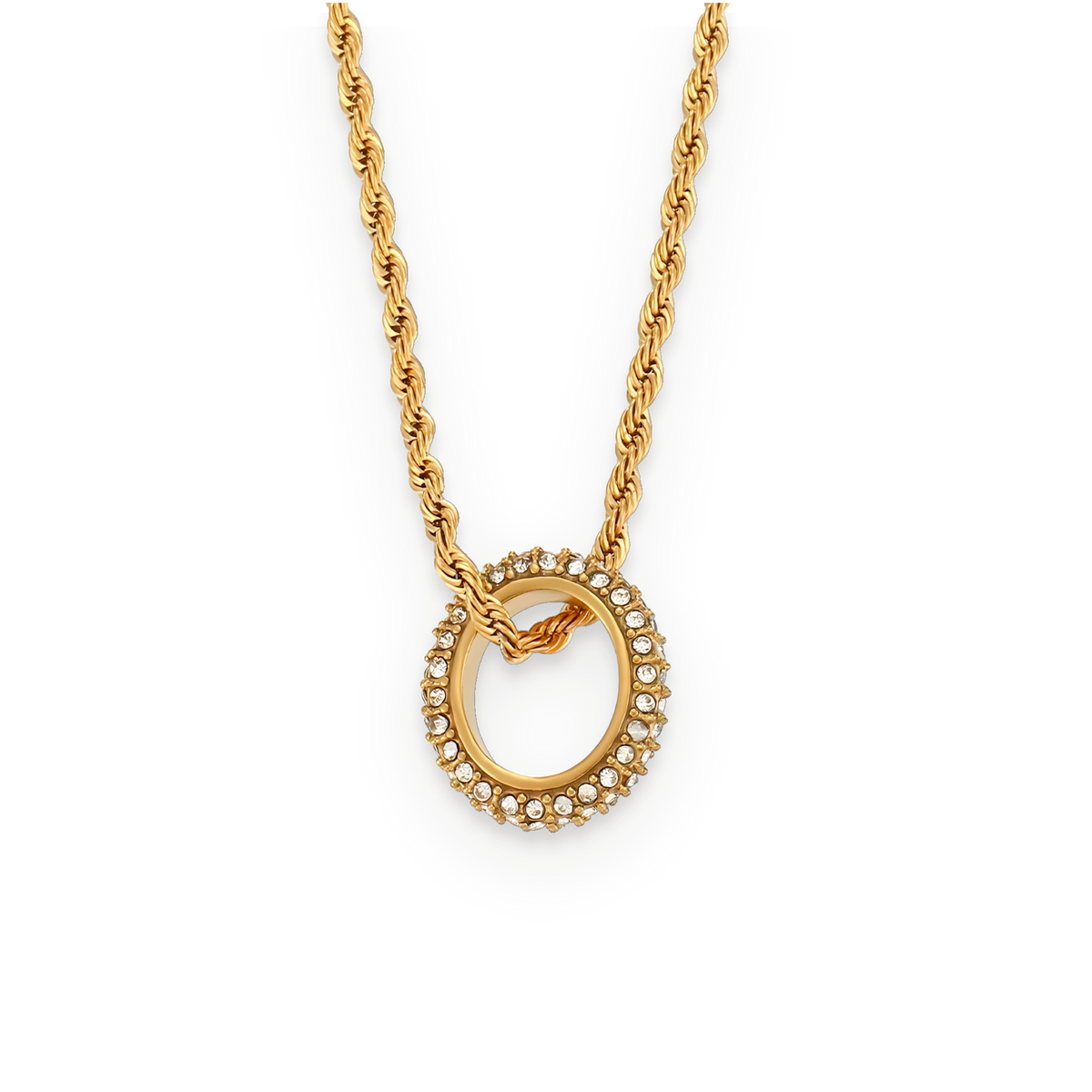 Collar con colgante ovalado de circonitas en acero dorado
