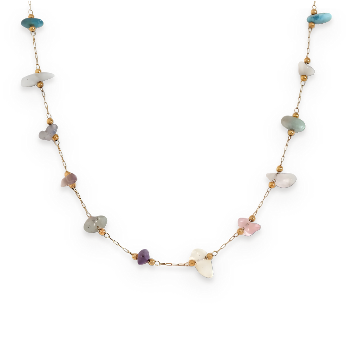 Collar de piedras naturales multicolor en acero dorado