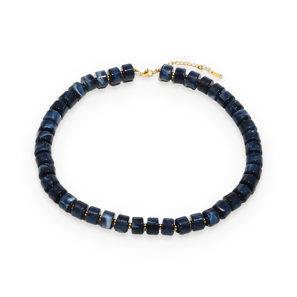 Collar de cuentas de acrílico azul en acero dorado