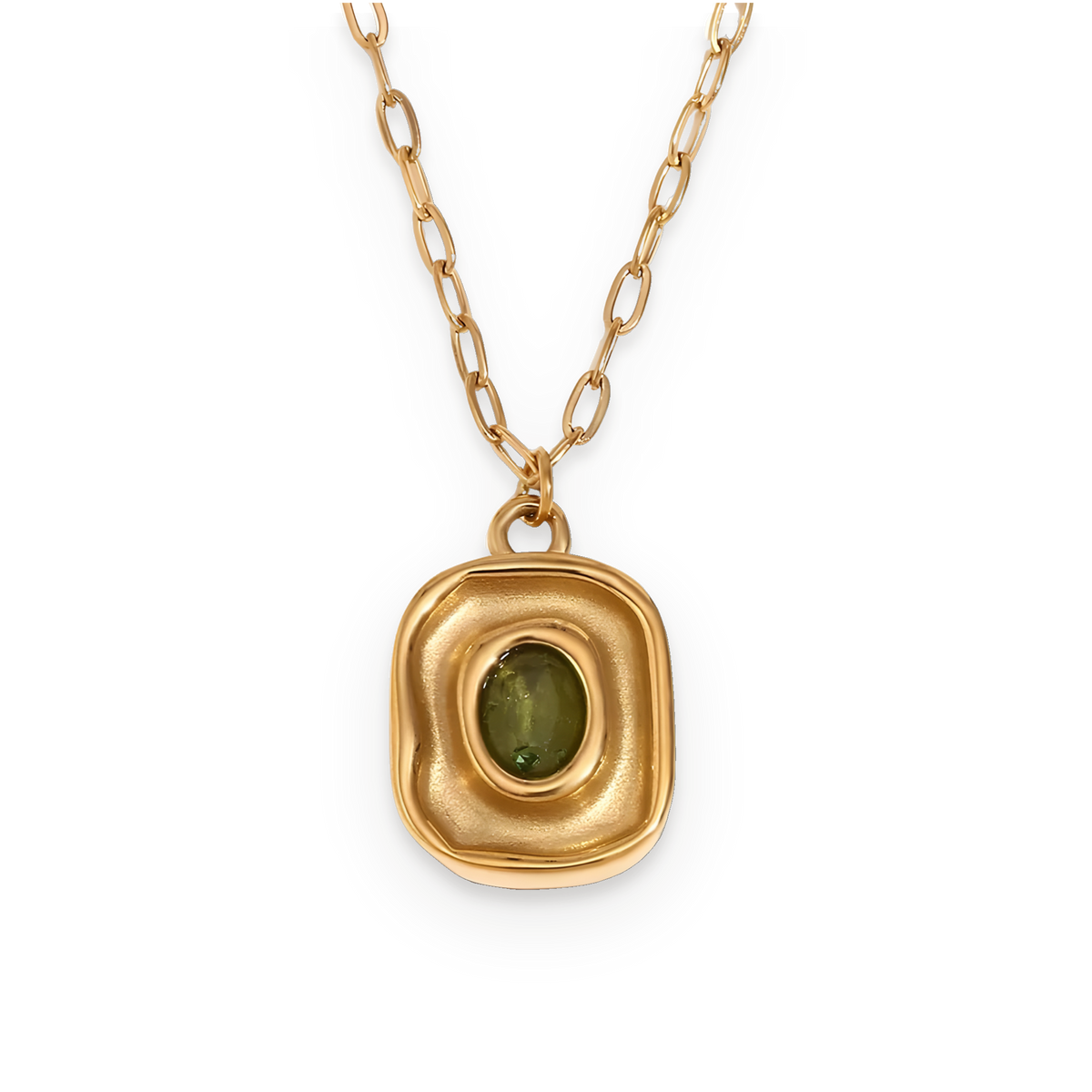 Collar con colgante ovalado de circonita en acero dorado
