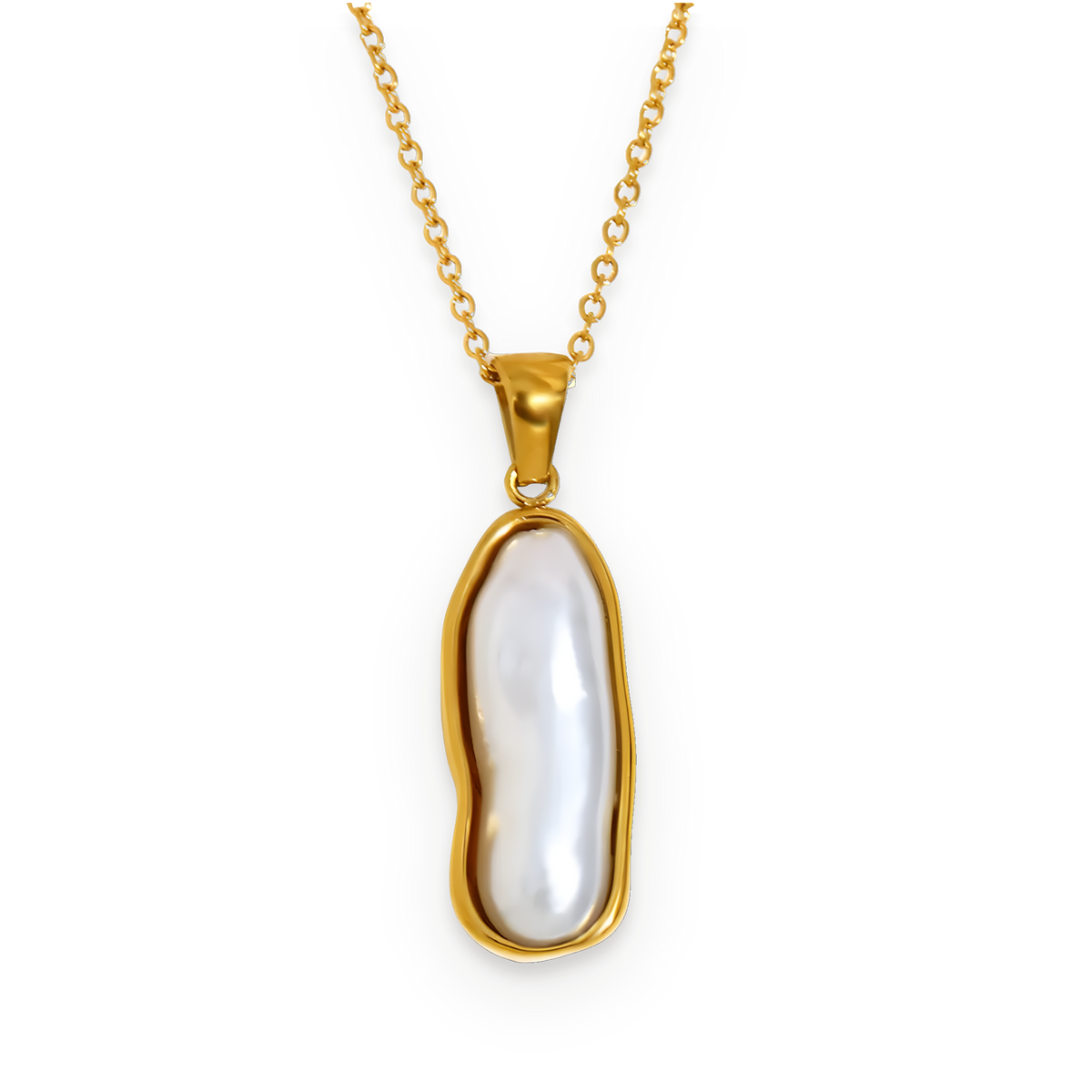 Collar con colgante de perla en acero dorado
