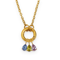 Collar con aro y tres charms de piedras de colores en acero dorado
