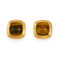 Pendientes de cabujón de piedra marrón en acero dorado