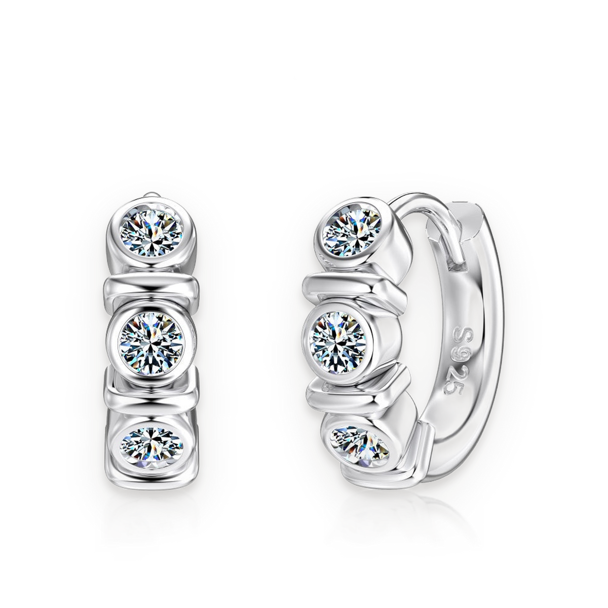 Pendientes de aro de moissanitas 0,1 ct en plata