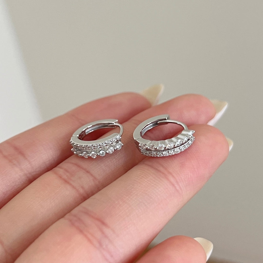 Pendientes de aro de doble hilera de moissanitas 0,414 ct en plata