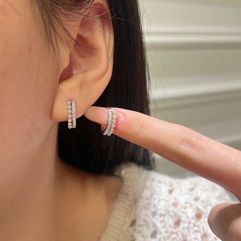 Pendientes de aro de doble hilera de moissanitas 0,414 ct en plata