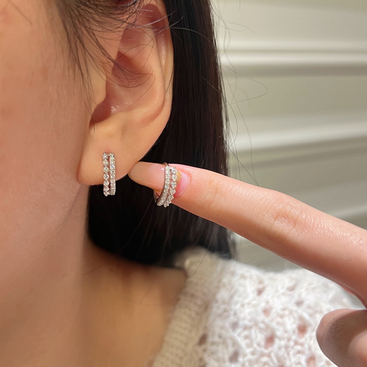 Pendientes de aro de doble hilera de moissanitas 0,414 ct en plata