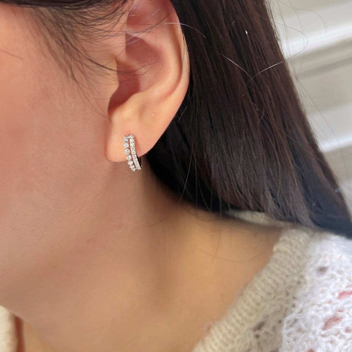 Pendientes de aro de doble hilera de moissanitas 0,414 ct en plata