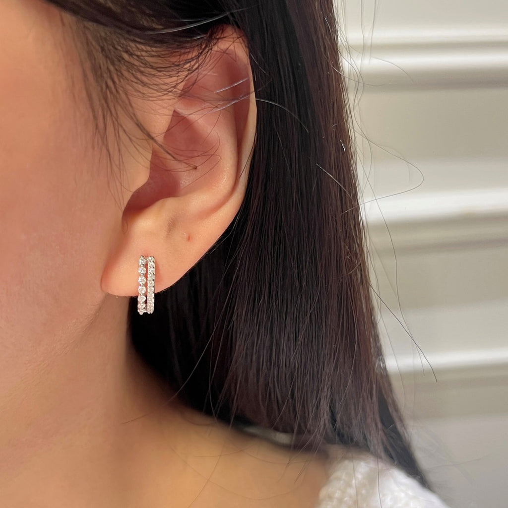 Pendientes de aro de doble hilera de moissanitas 0,414 ct en plata