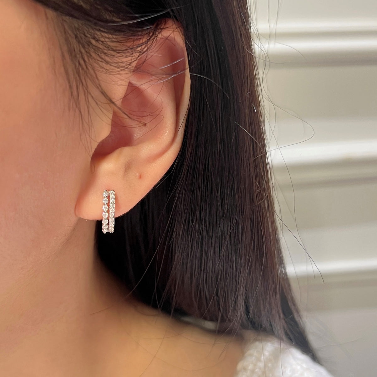 Pendientes de aro de doble hilera de moissanitas 0,414 ct en plata