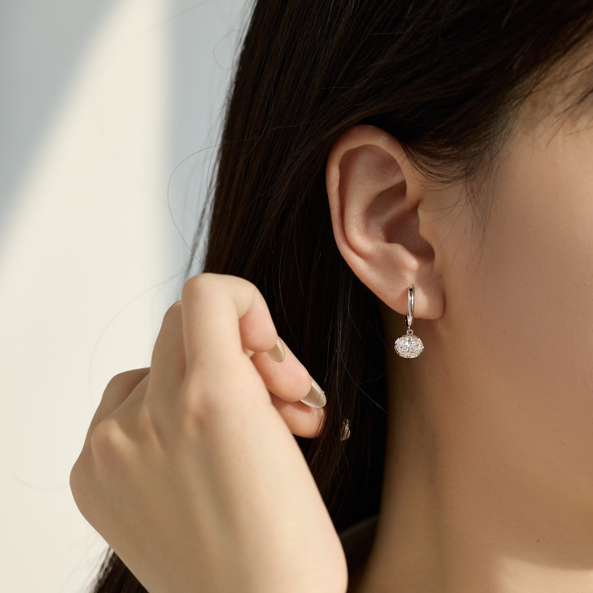 Pendientes de aro de moissanita y circonitas 3 ct en plata
