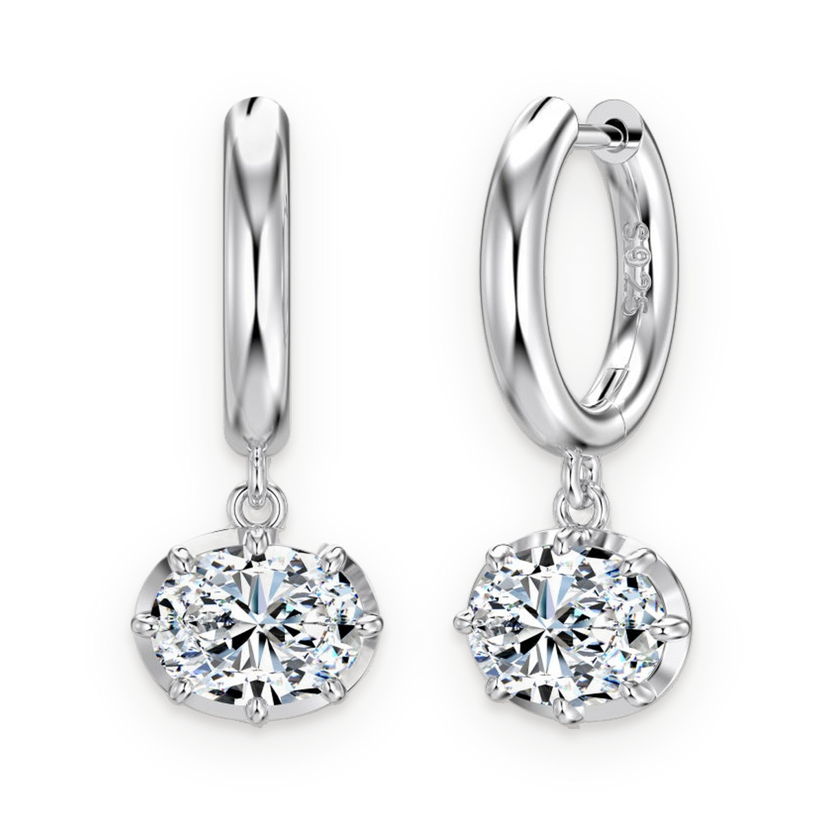 Pendientes de aro de moissanitas 3 ct en plata