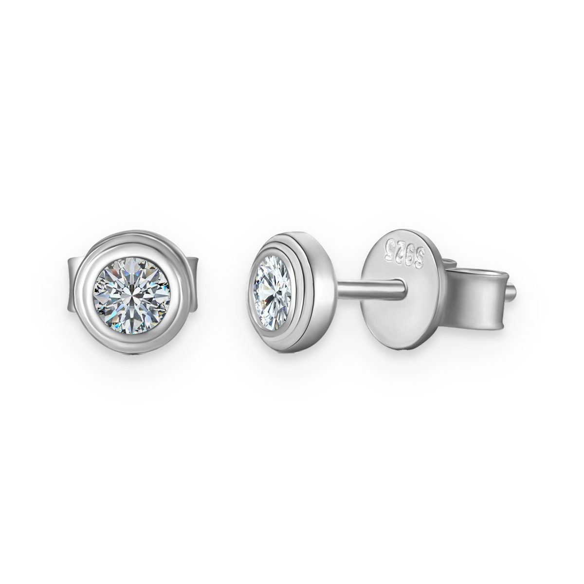 Pendientes de botón de moissanitas 0,1 ct en plata