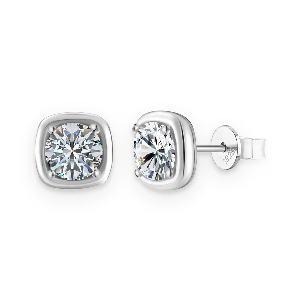 Pendientes de botón de moissanitas 1 ct en plata