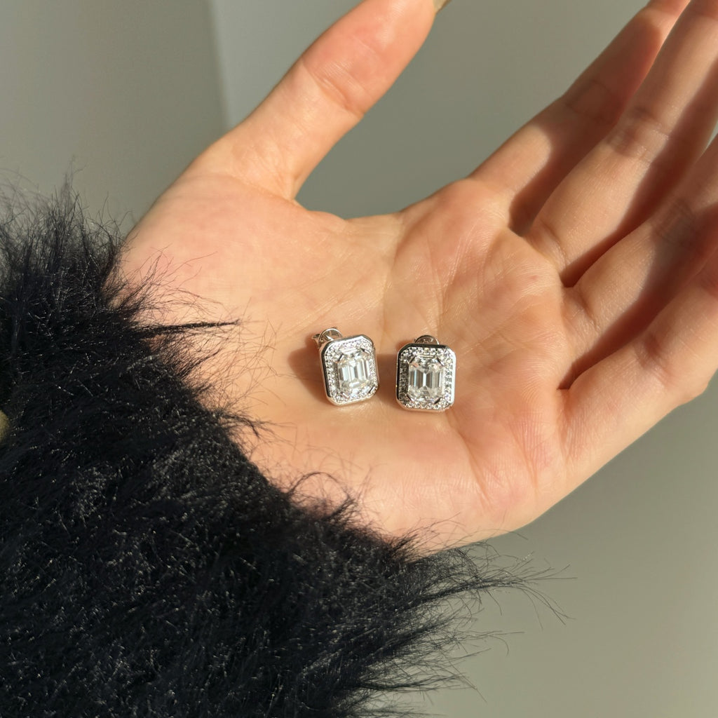 Pendientes de halo de moissanitas 4 ct en plata