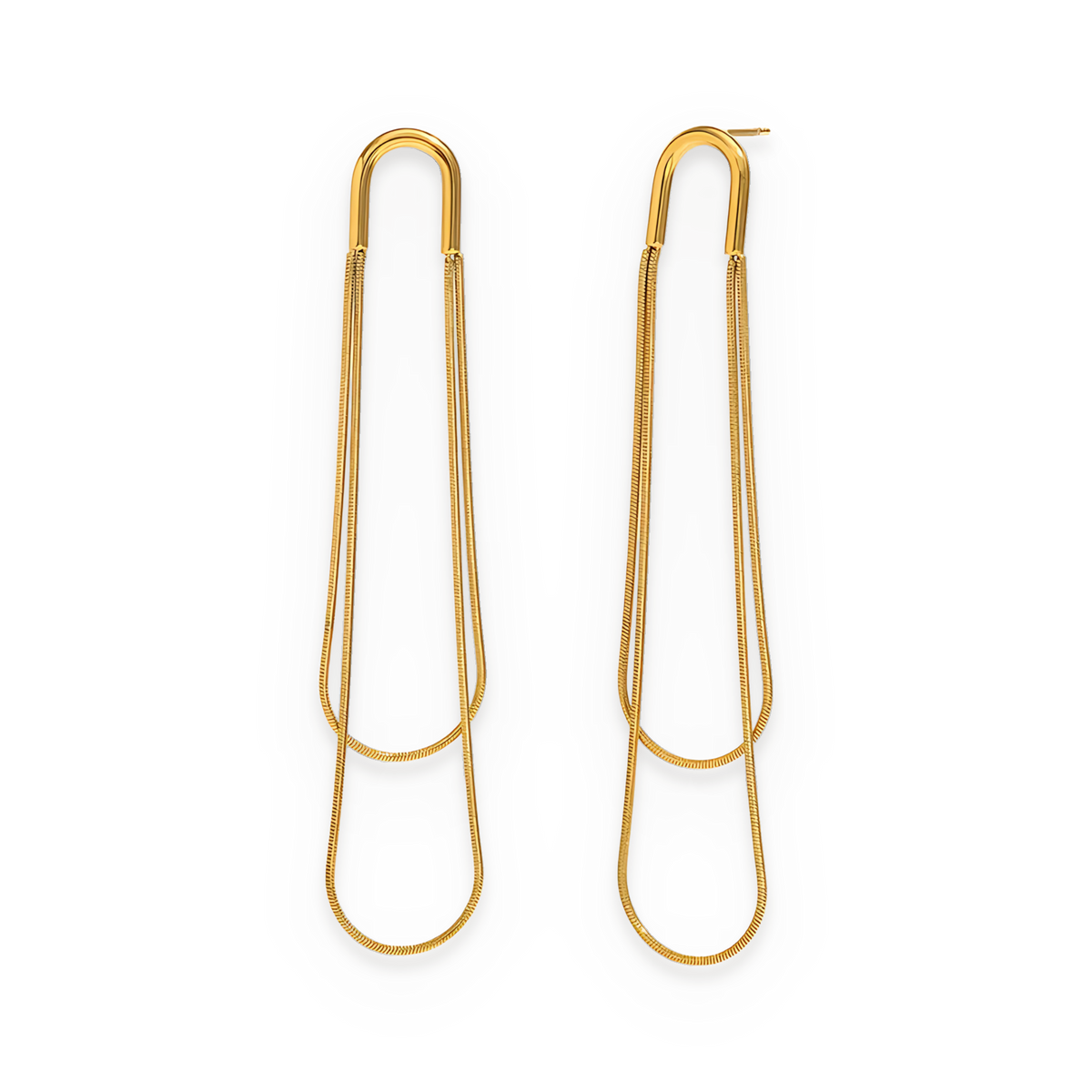 Pendientes largos de doble línea en acero dorado
