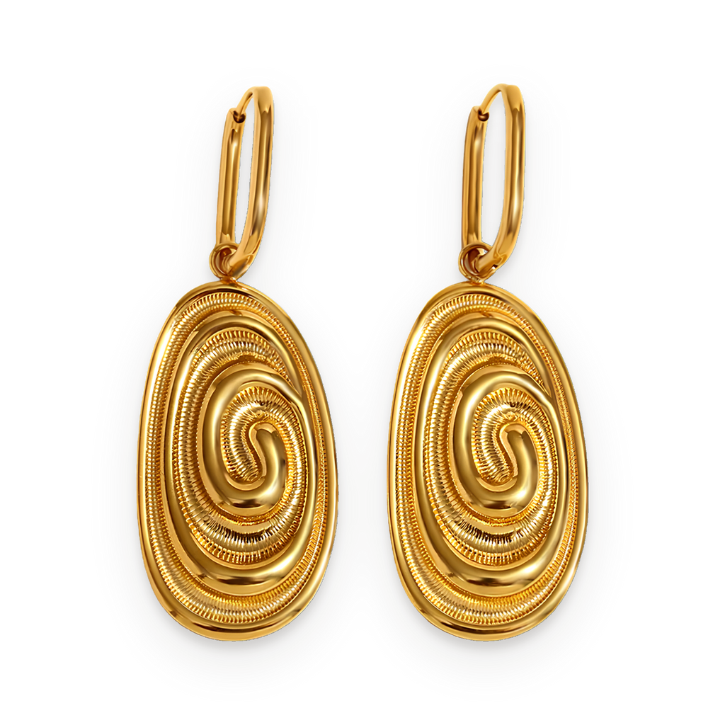 Pendientes colgantes de diseño espiral en acero dorado