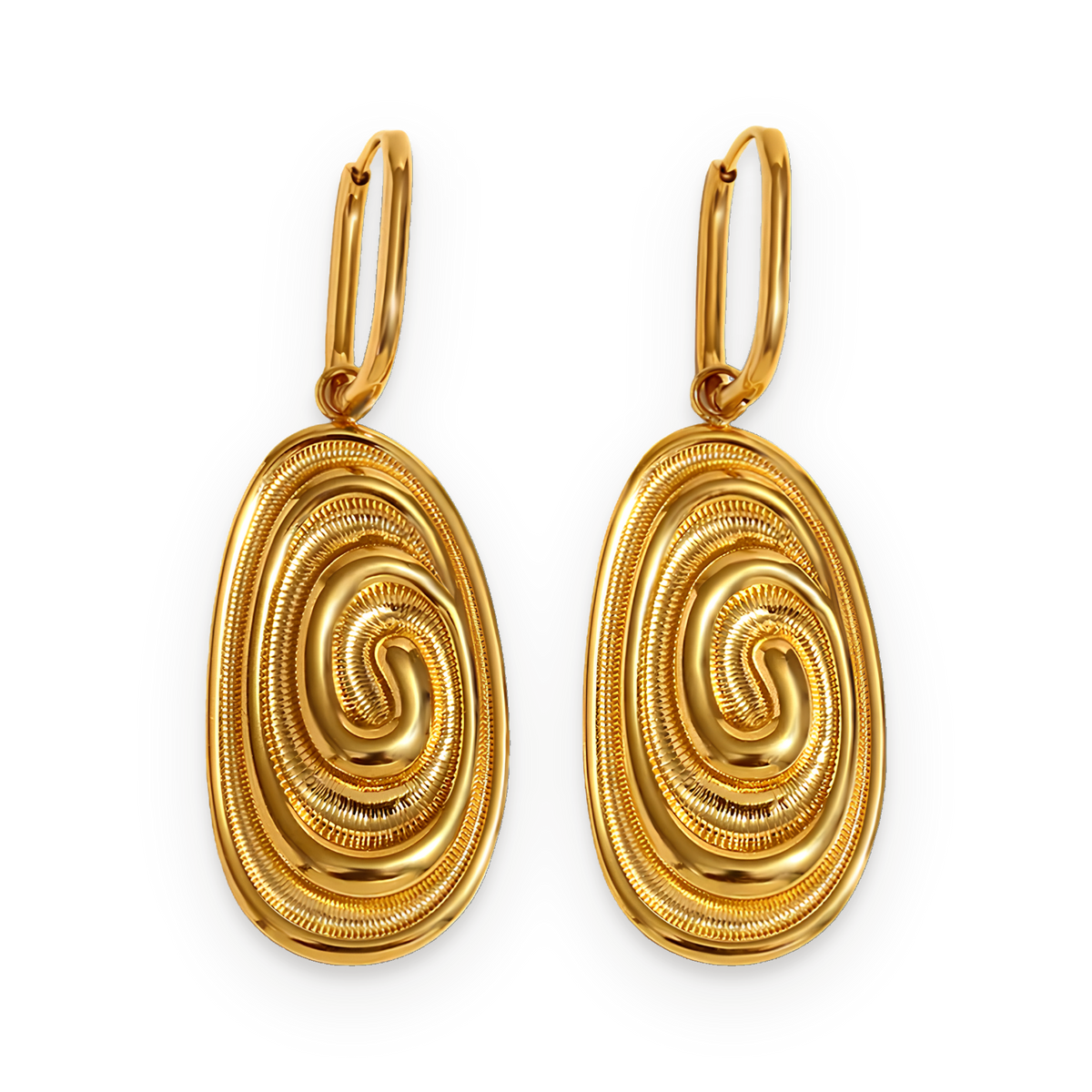 Pendientes colgantes de diseño espiral en acero dorado