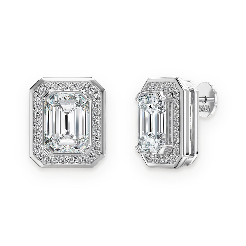Pendientes halo de moissanitas y circonitas 2 ct en plata