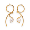 Pendientes de líneas escultóricas de perlas en acero dorado