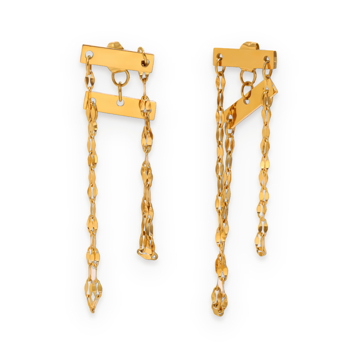 Pendientes de barras y cadenas en acero dorado