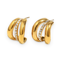 Pendientes de triple aro de circonitas en acero dorado