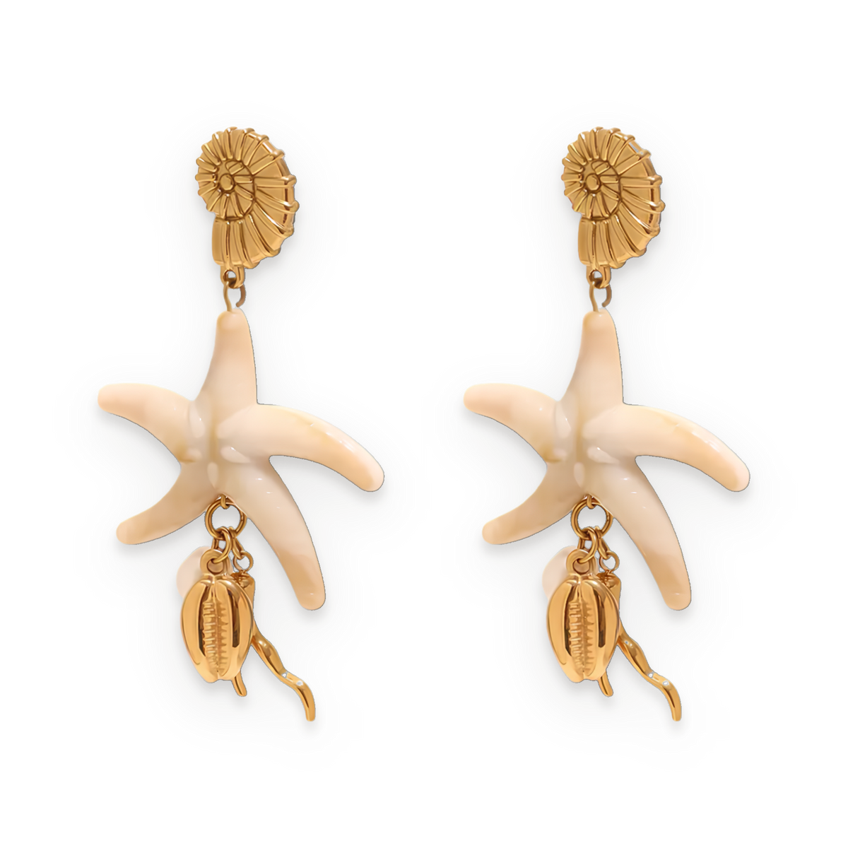 Pendientes colgantes de resina en acero dorado