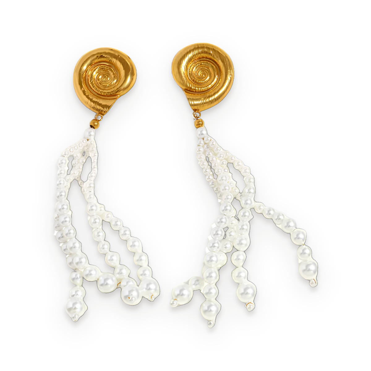 Pendientes colgantes de perlas en acero dorado