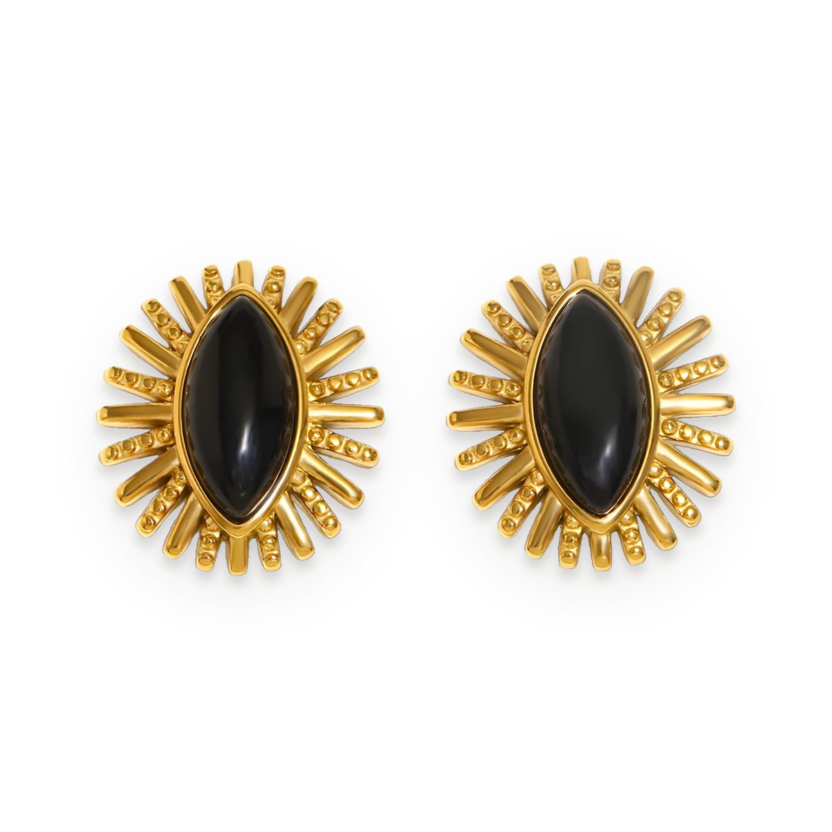 Pendientes de rayos de ágata negra en acero dorado