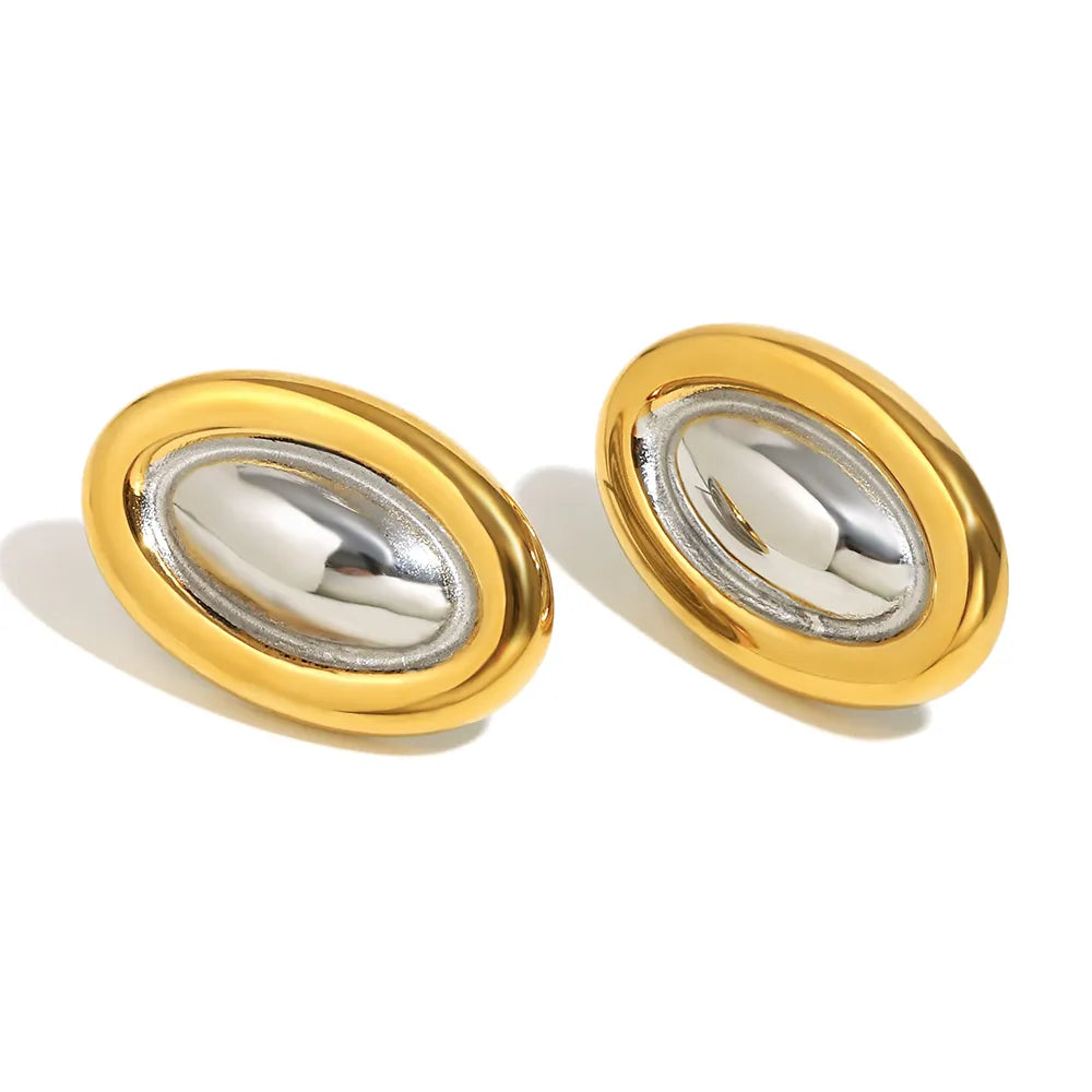 Pendientes ovalados bicolor en acero dorado