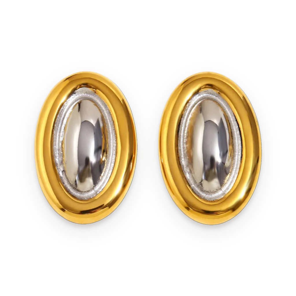 Pendientes ovalados bicolor en acero dorado