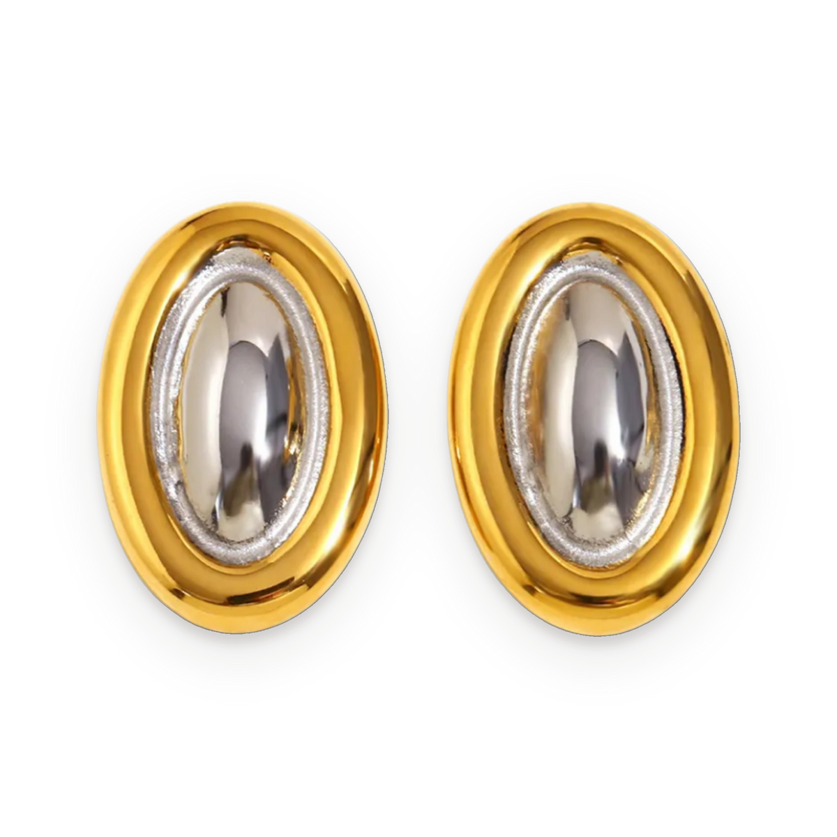 Pendientes ovalados bicolor en acero dorado