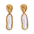 Pendientes colgantes de perlas en acero dorado