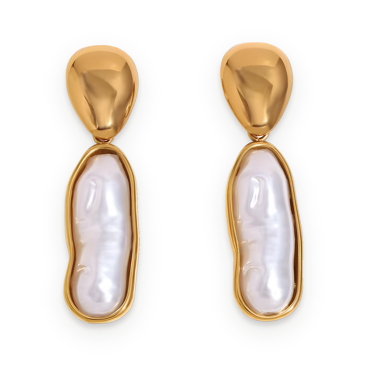 Pendientes colgantes de perlas en acero dorado