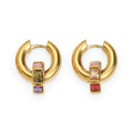 Pendientes de aro de circonitas de colores en acero dorado