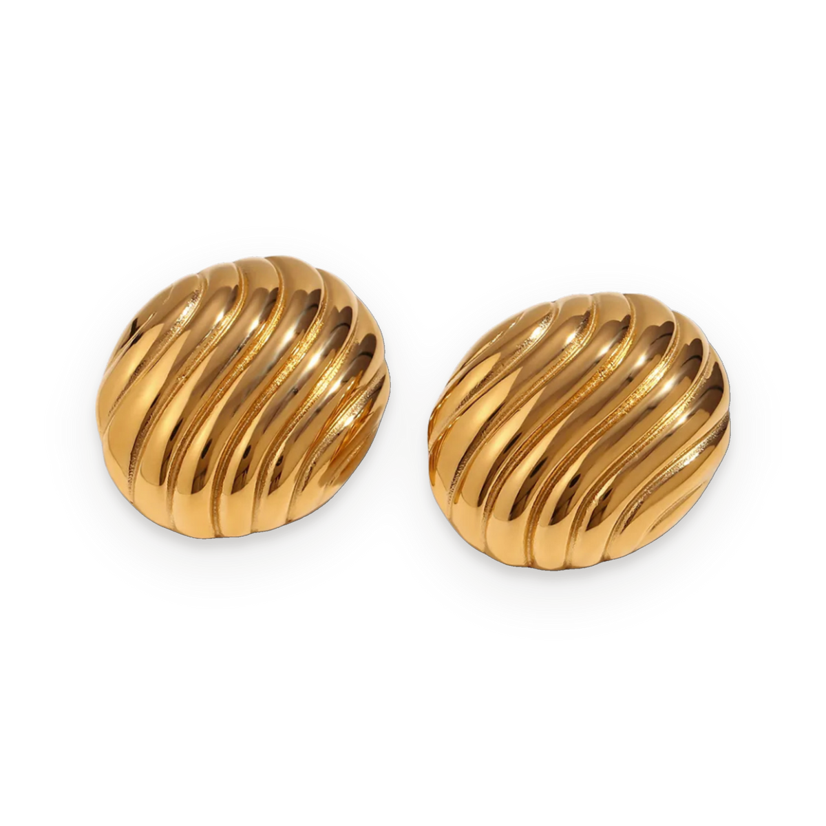 Pendientes ovalados acanalados en acero dorado