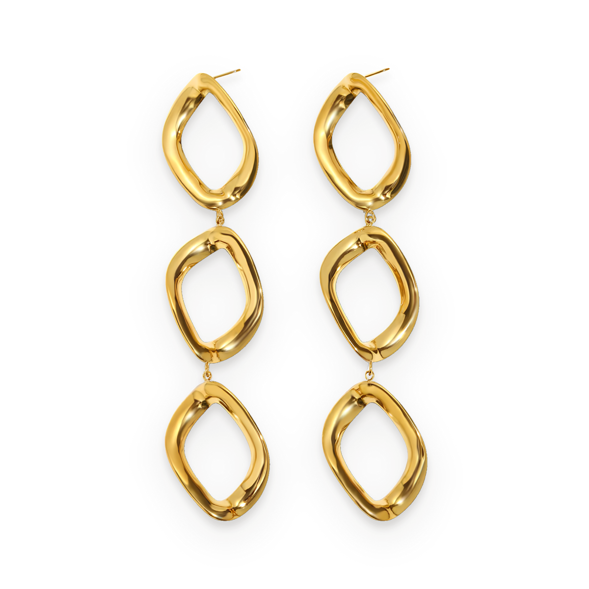 Pendientes largos geométricos en acero dorado