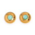 Pendientes de botón de piedra verde agua en acero dorado