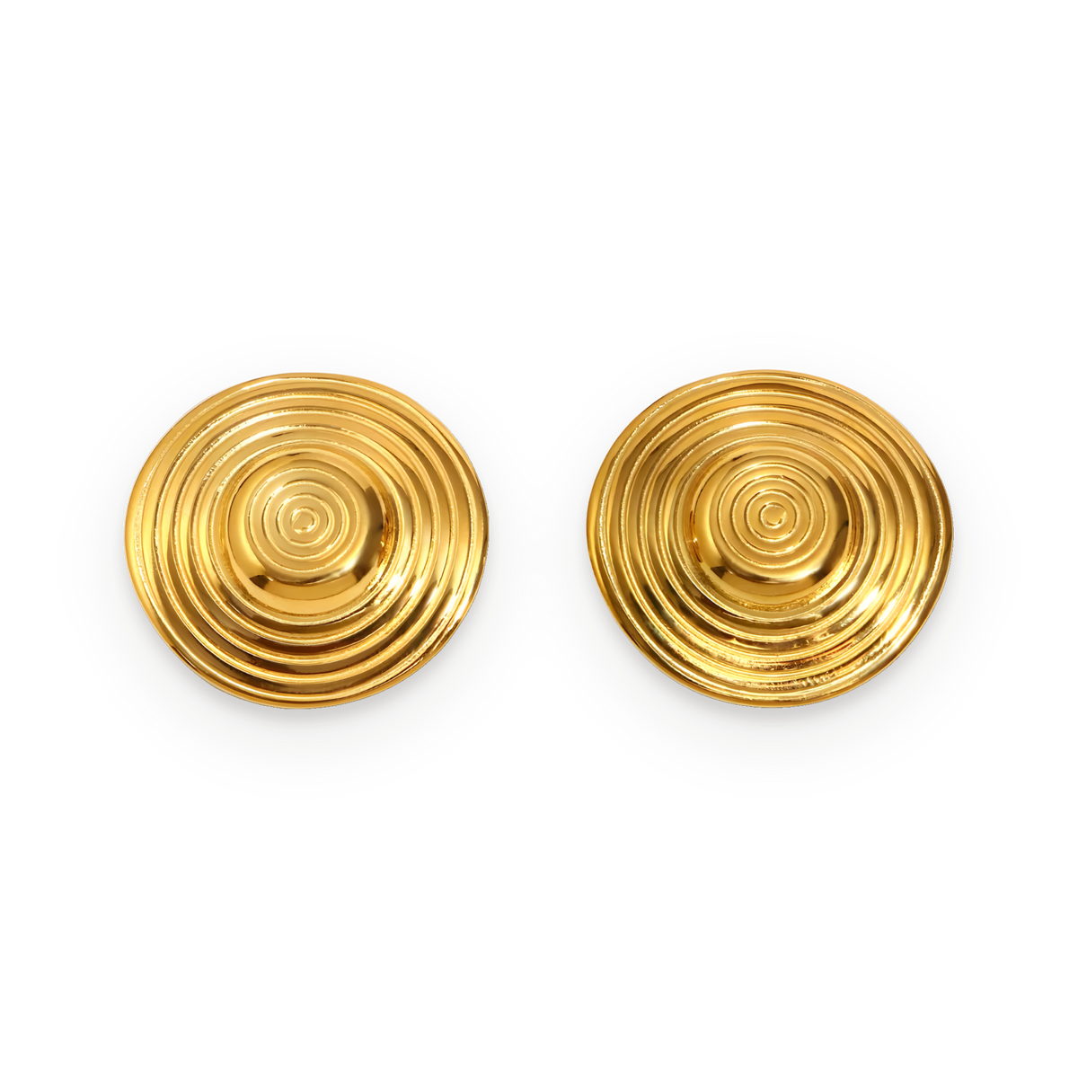Pendientes de círculos concéntricos en acero dorado
