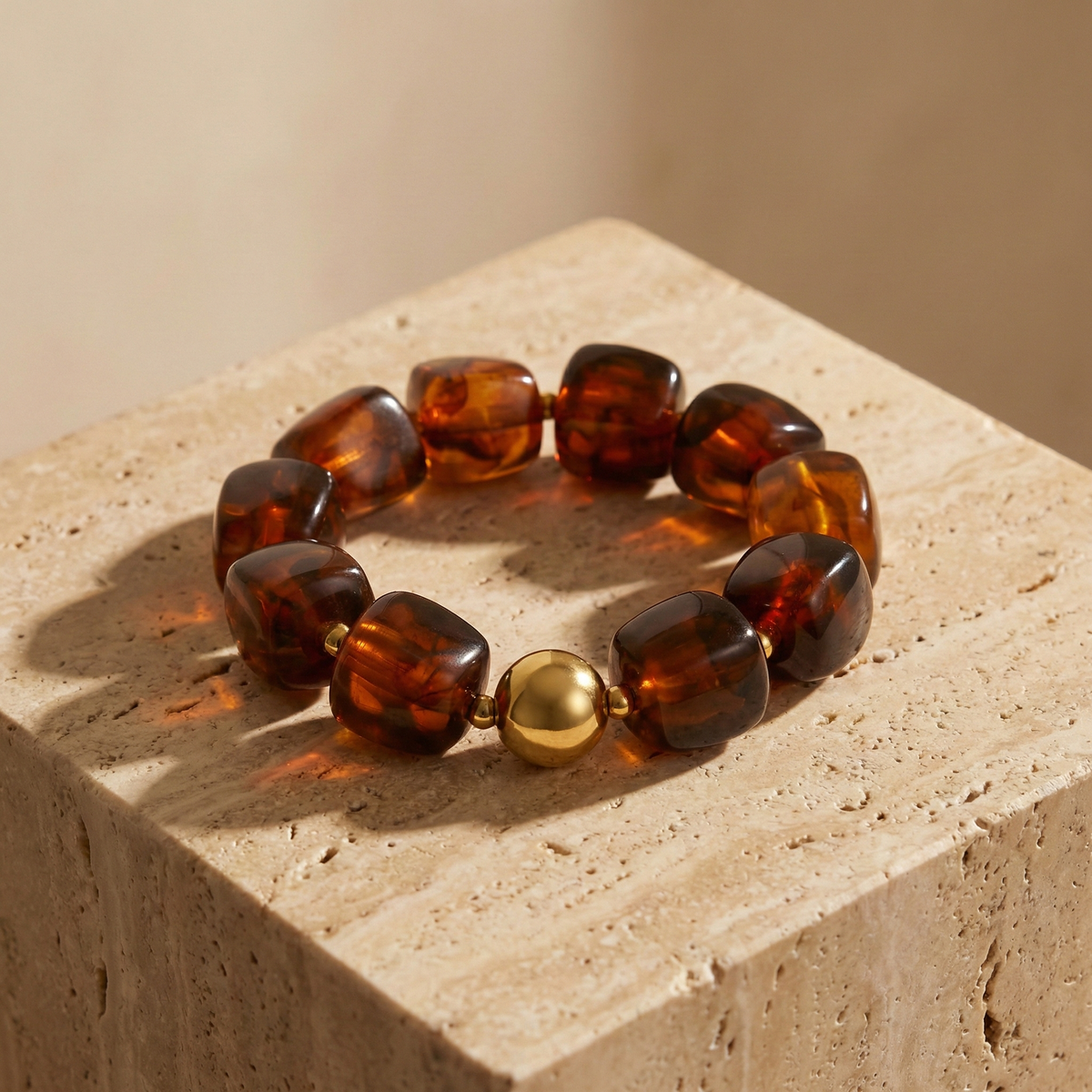 Pulsera de cuentas cúbicas en acero dorado