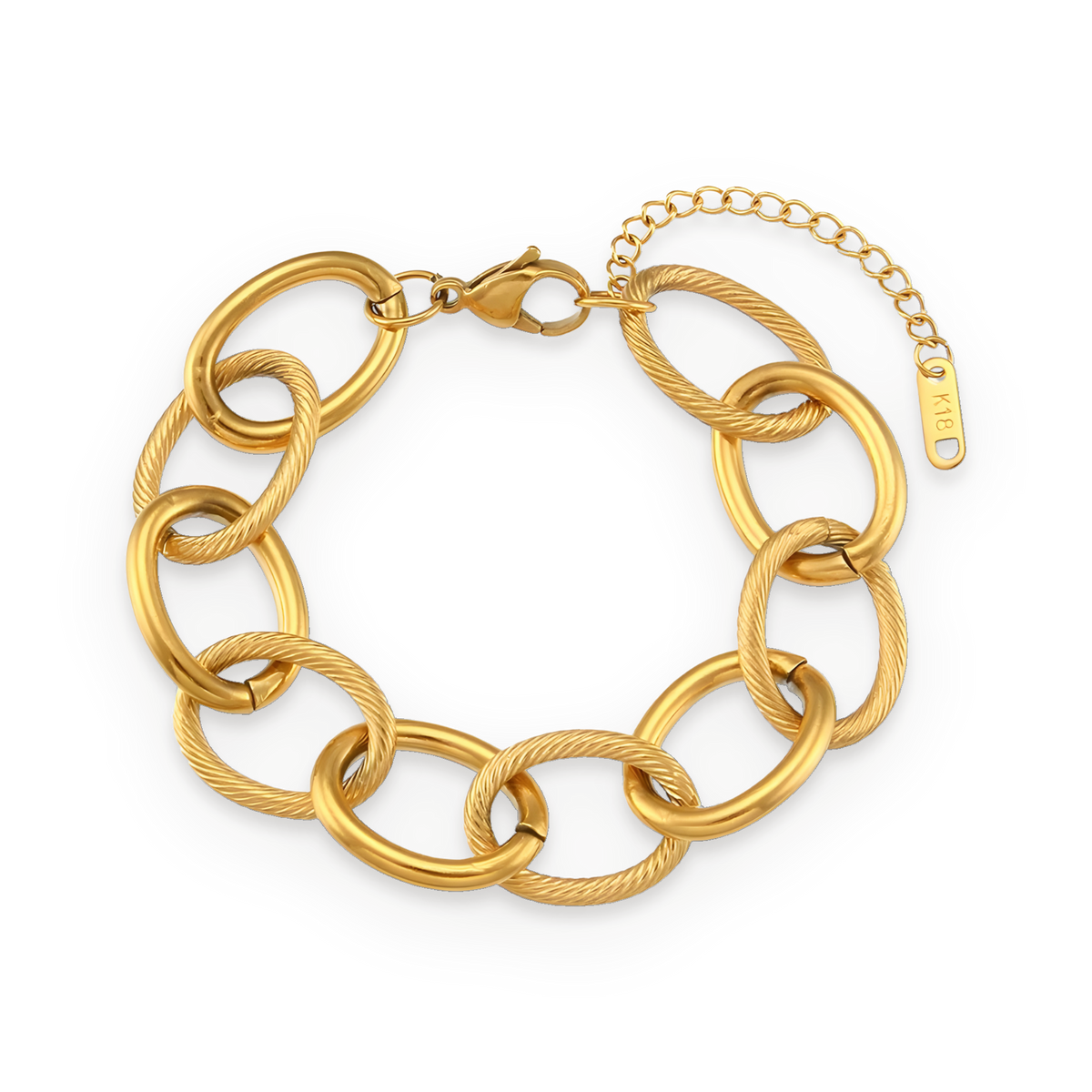 Pulsera de eslabones lisos y trenzados en acero dorado