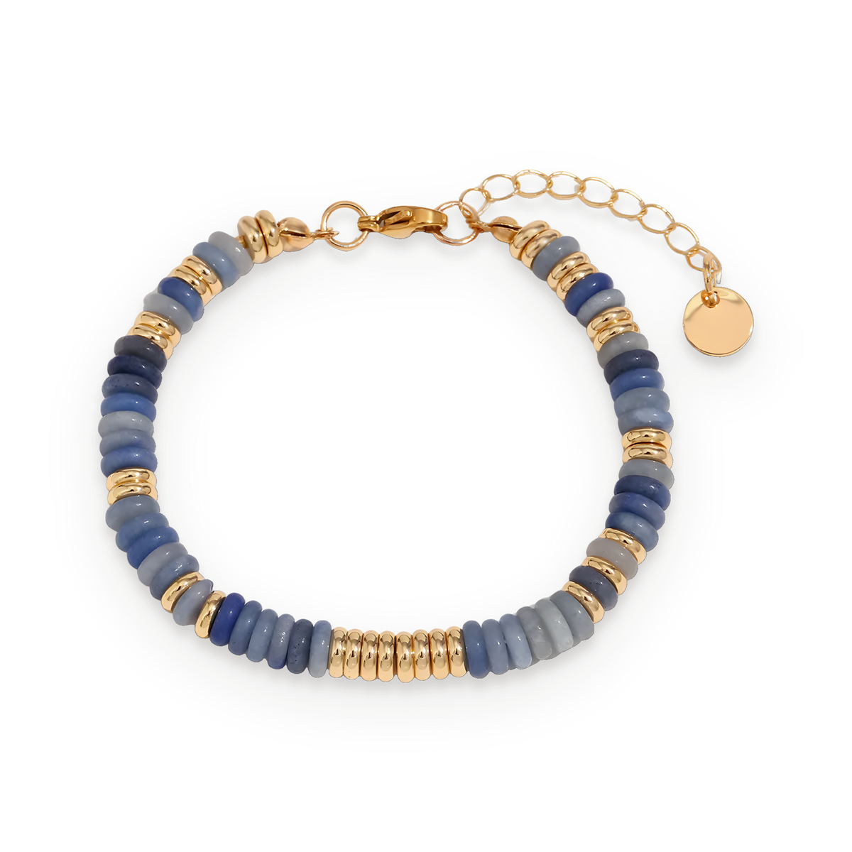 Pulsera de discos de azurita en acero dorado