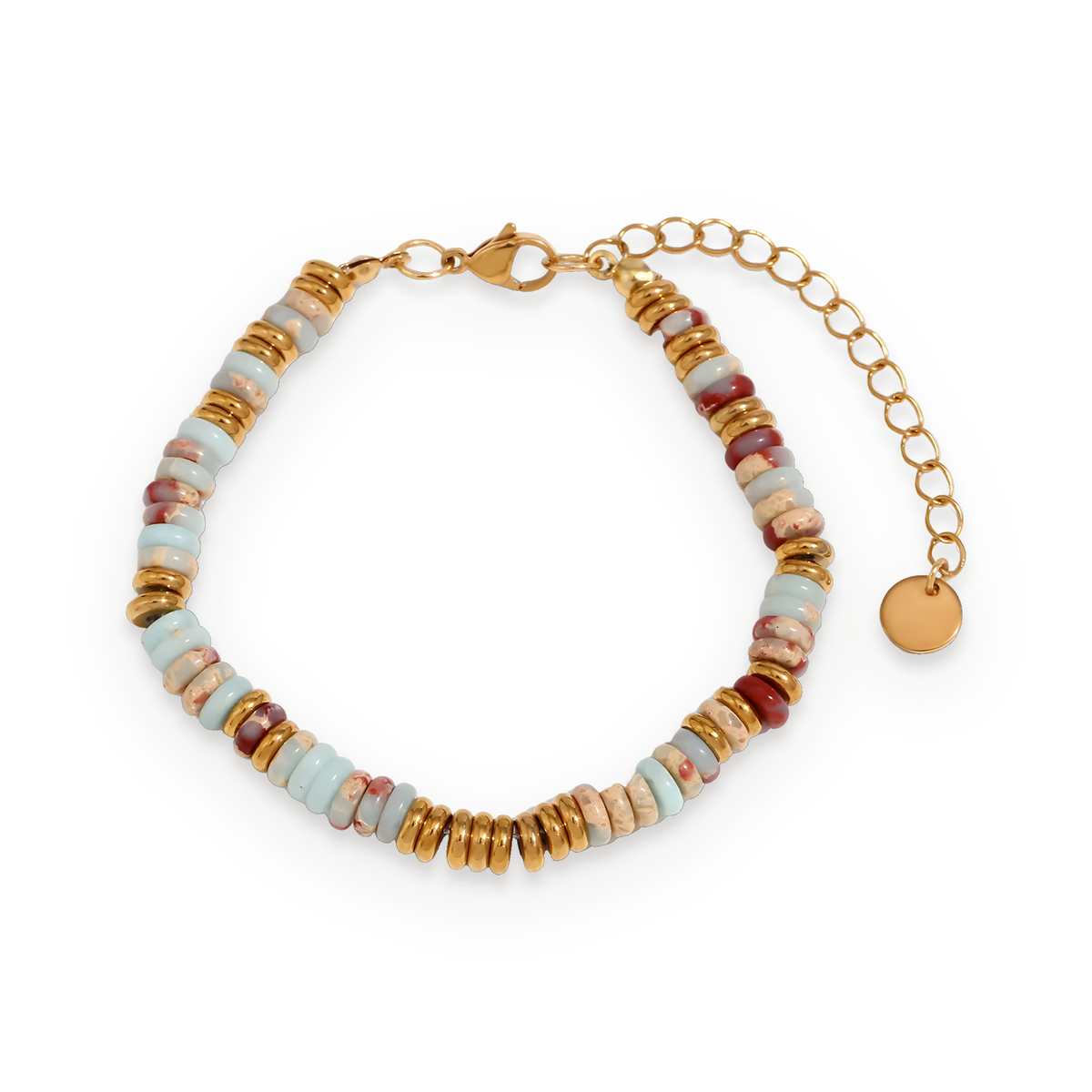Pulsera de cuentas de ágatas cereza en acero dorado