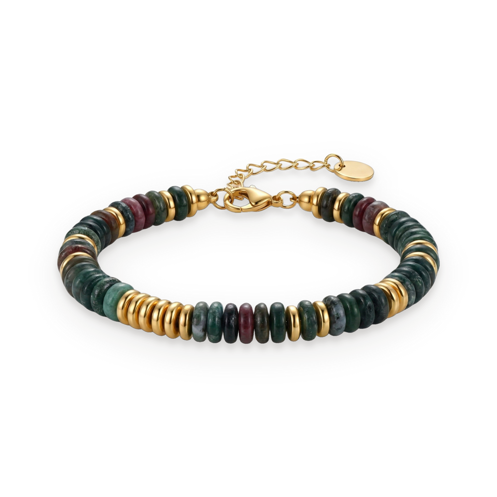 Pulsera de discos de piedra natural en acero dorado