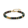 Pulsera de discos de piedra natural en acero dorado
