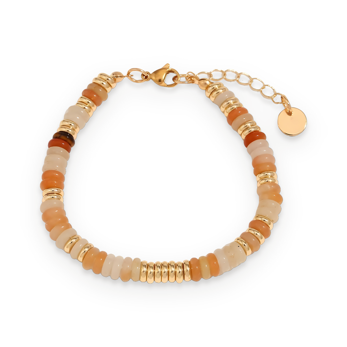 Pulsera de cuentas de jade en acero dorado