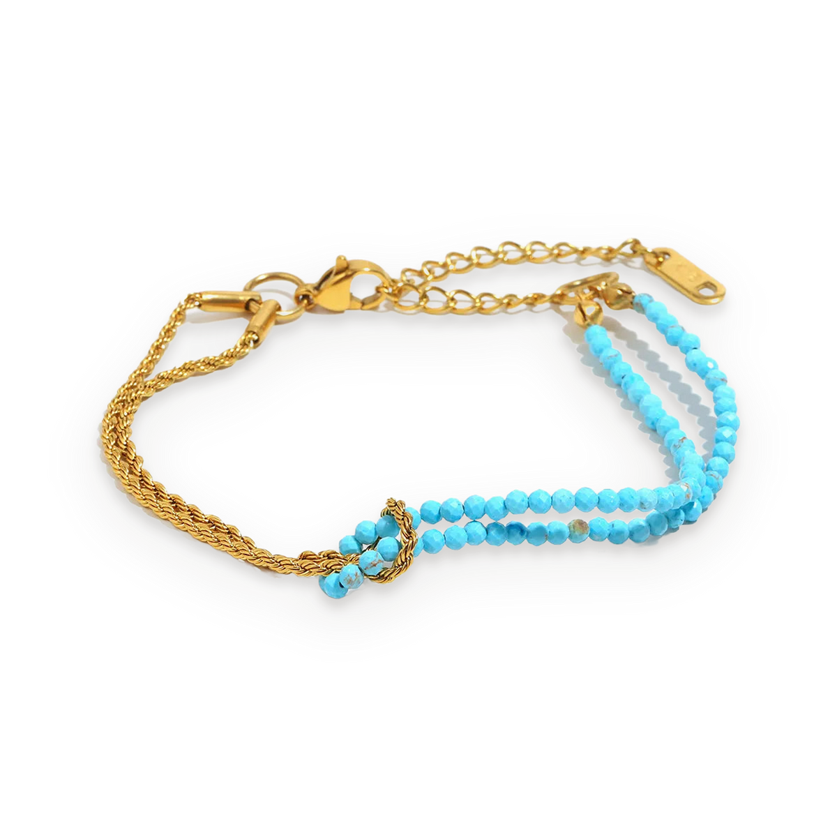 Pulsera de doble hilera de cuentas turquesas en acero dorado